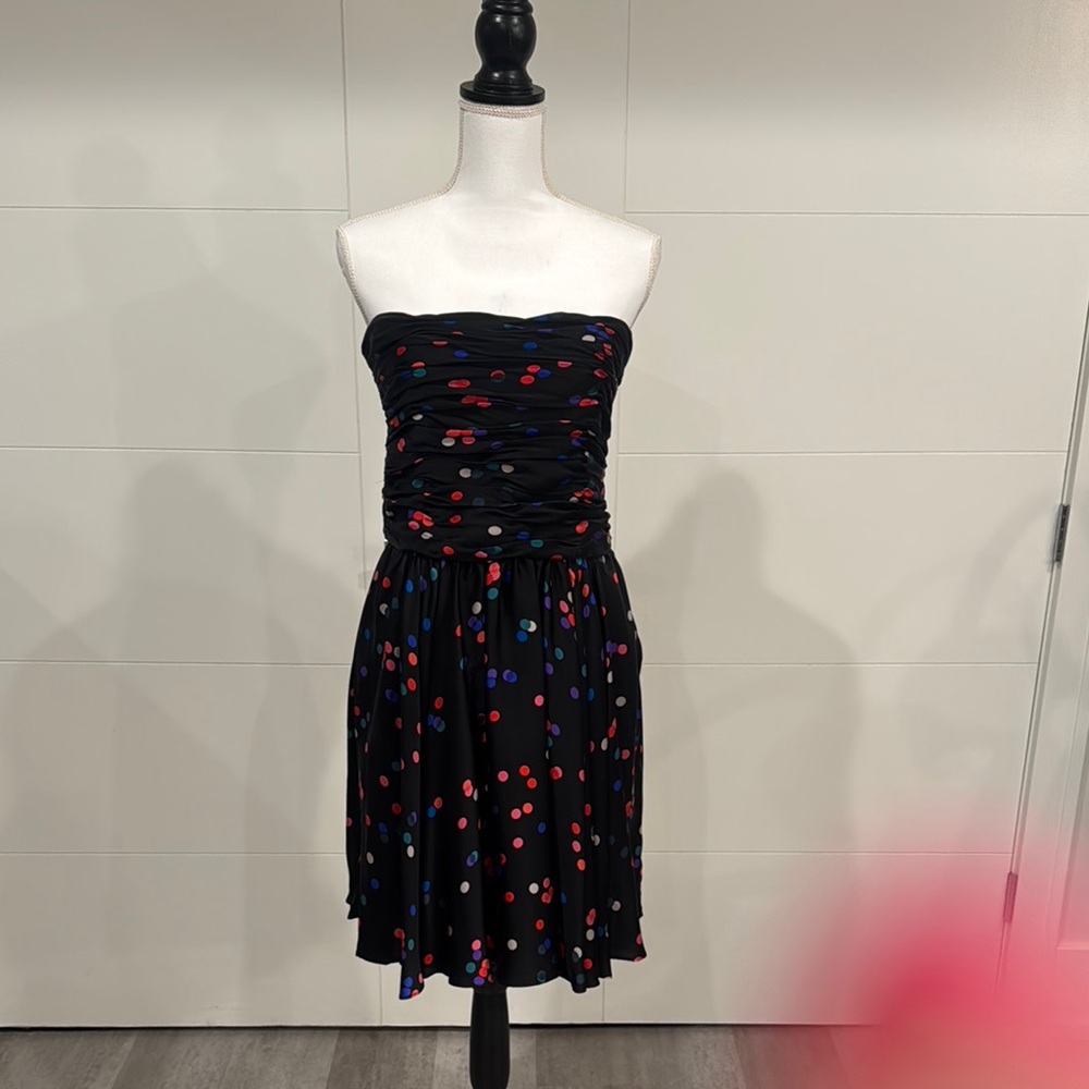 HH - Silk Strapless Black/Multi-Colored Polkadot Dress